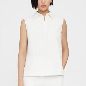 Theory Sleeveless Polo Top Piqué Cotton Polo Shell Shirt White Medium